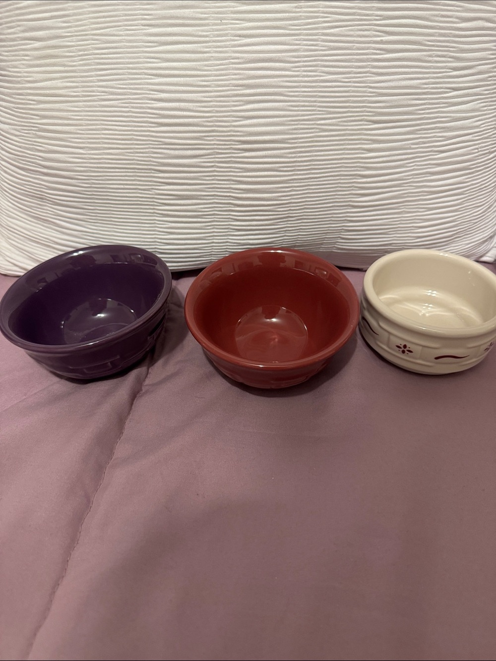 Set of 3 Ceramic Bowls - Purple, cranberry,  red Cream Longaberger cups dessert